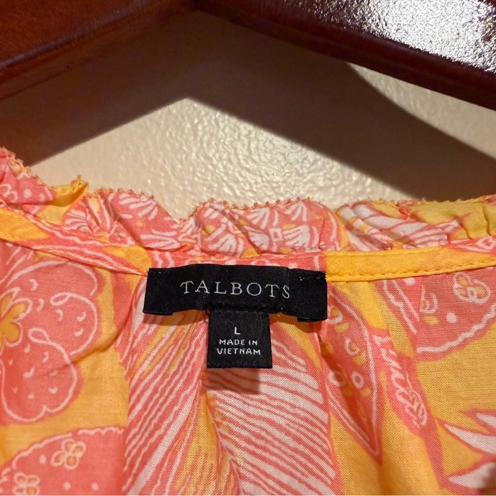 Talbots Sleeveless Top Blouse 100% cotton orange pink pineapple tropical - Picture 3 of 6
